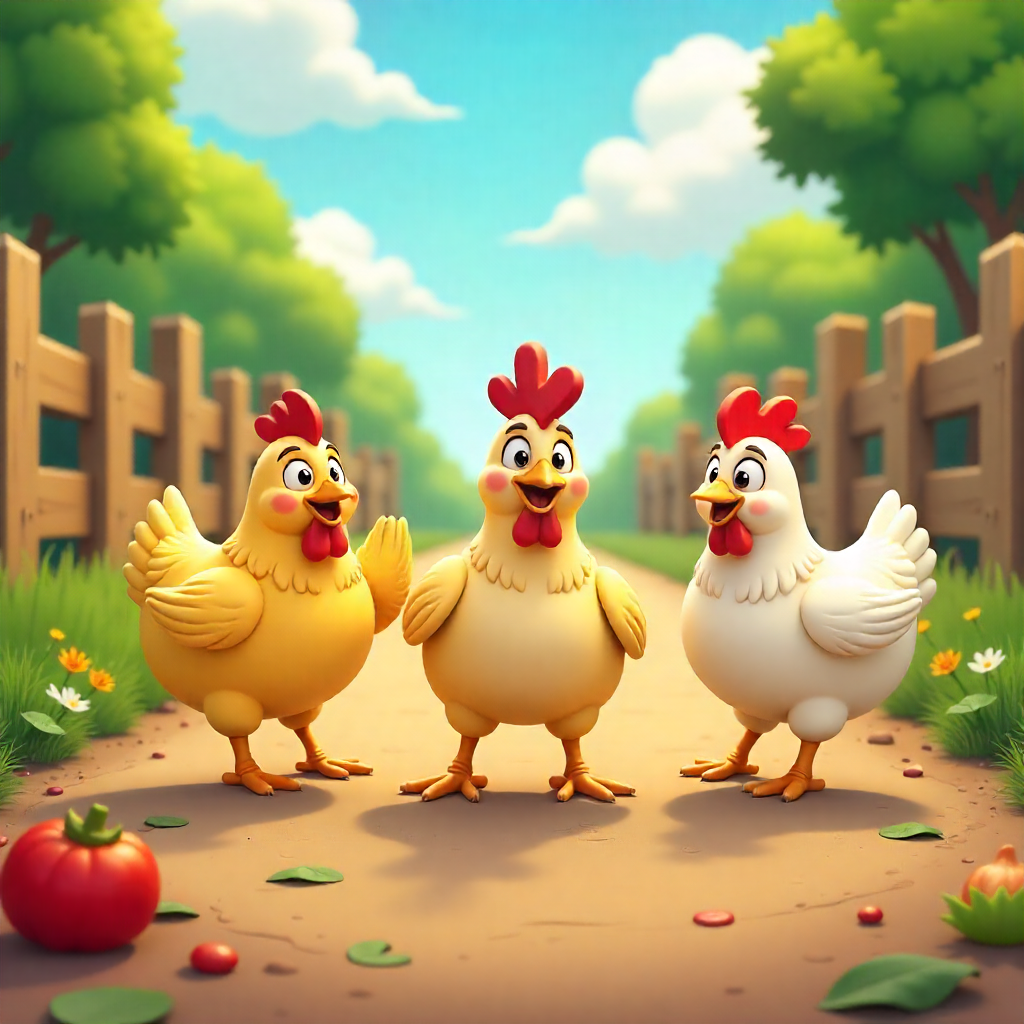 Cartoon chickens having fun on Chicken Road