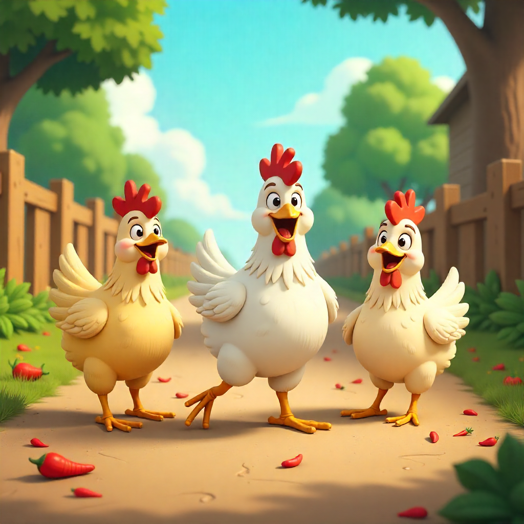 Illustration of happy cartoon chickens