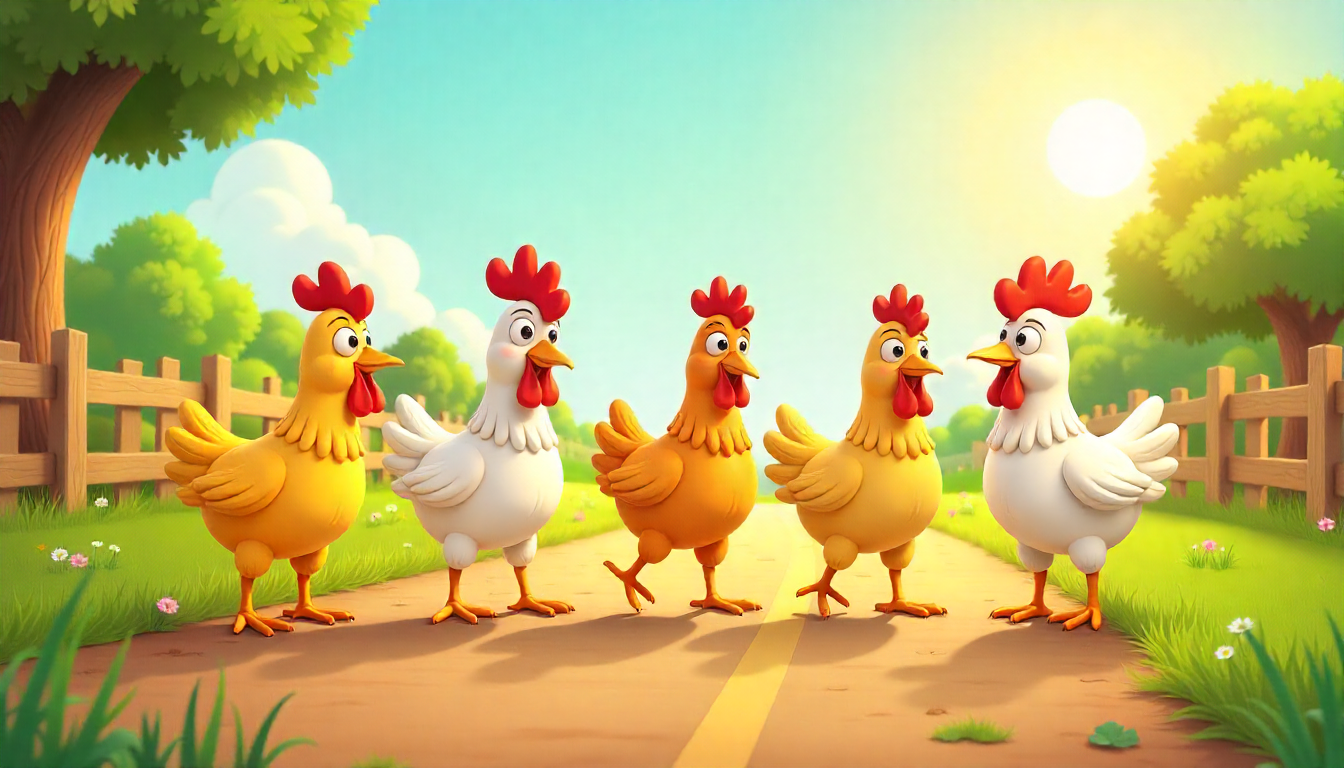 Illustration of happy cartoon chickens